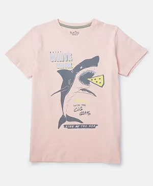 PALM TREE Half Sleeves Shark Theme Printed Tee - Peach