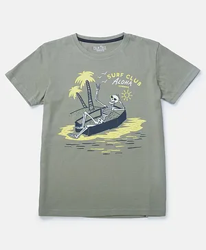 PALM TREE Half Sleeves Beach Theme Printed Tee - Olive Green