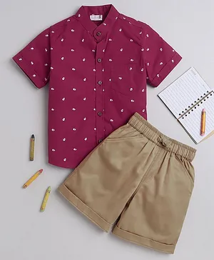 BAATCHEET Half Sleeves Abstract Print Shirt And Shorts Set - Red