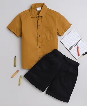 BAATCHEET Cotton Half Sleeves Solid Shirt & Shorts Set - Yellow