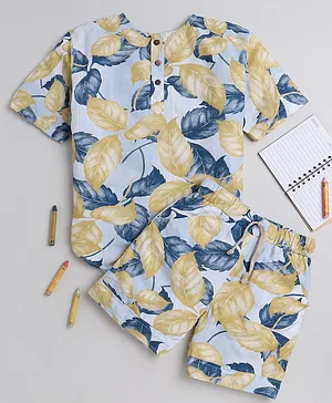 BAATCHEET Cotton Half Sleeves Forest Leaves Printed Co Ord Set - Yellow
