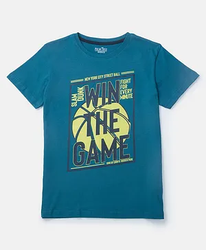 PALM TREE Half Sleeves Sports Football Theme Printed Tee - Teal Blue