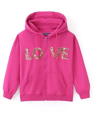 Pine Kids Biowashed Full Sleeve Hooded Sweatshirt With Sequine Detailing - Pink