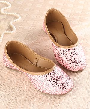 Cute Walk by Babyhug Slip On Mojaris with Sequins Detailing - Pink