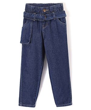 Babyhug 100% Cotton Full Length Washed Denim Jeans - Blue