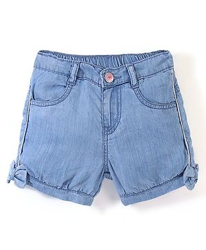 Babyhug Cotton Mid Thigh Length Washed Denim Short with Utility Pockets - Blue