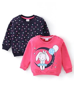 Babyhug Cotton Knit Full Sleeves Sweatshirts with Star Print Pack of 2 - Pink & Navy Blue