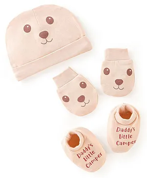 Babyoye 100% Cotton With Eco Jiva Finish Bear Print Beige - Cap Diameter- 10.5 cm
