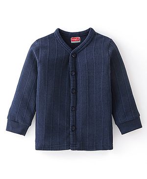 Babyhug Full Sleeves Front Open Solid Color Thermal Wear - Dark Navy Blue