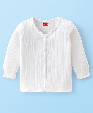 Babyhug Front Open Full Sleeves Thermal Vest  Solid Color - OffWhite