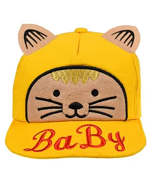 Tiekart Baby Cat Face Embroidered Design Detailed Cap - Yellow & Red