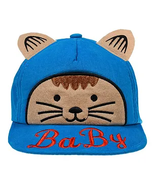 Tiekart Baby Cat Face Embroidered Design Detailed Cap - Blue & Red