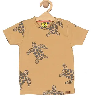 Lil Lollipop Premium Cotton Tortoise Printed Tee - Brown