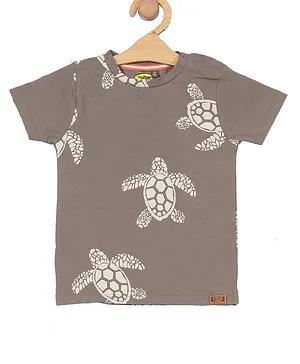Lil Lollipop Premium Cotton Half Sleeves Tortoise Printed Tee - Grey