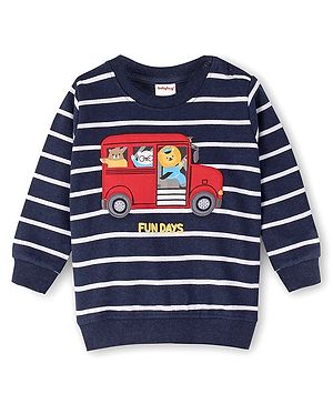 Babyhug Cotton Knit Full Sleeves Sweatshirt With Bus Graphics & Applique - Navy Blue