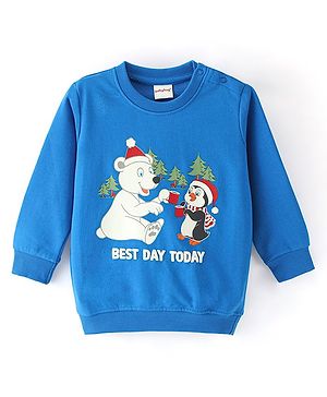Babyhug Cotton Knit Full Sleeves Sweatshirt with Graphics  - Blue