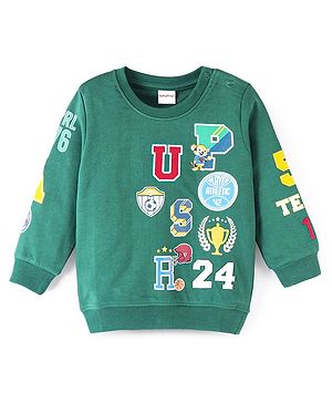 Babyhug Cotton Knit Full Sleeves Sweatshirt with Embroidered Badges - Dark Green