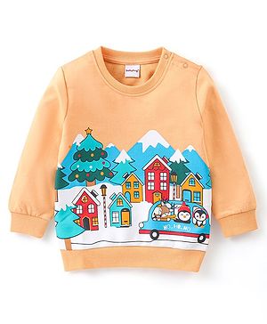 Babyhug Cotton Knit Full Sleeves Sweatshirt with Graphics - Orange