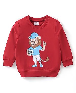Babyhug Cotton Knit Full Sleeves Sweatshirts with Lion Graphics - Red
