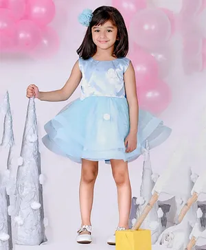 Foreverkidz Dewdrop Ruffled Frock For Girls -Blue