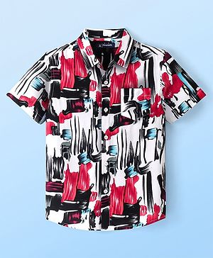 Pine Kids Viscose Woven Half Sleeves Abstract Printed Shirt - White