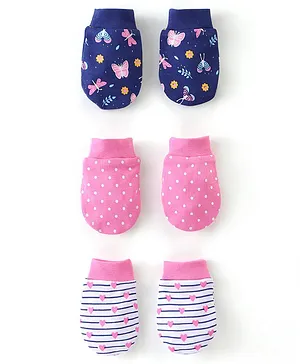 Babyhug 100% Cotton Mittens Floral and Polka Dots Print Pack of 3 - Multicolor