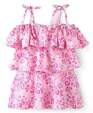 Babyhug Sleeveless Frock Style Swimsuit Floral Print - Pink