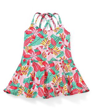 Babyhug Sleeveless Frock Style Swimsuit Floral Print - Multicolour