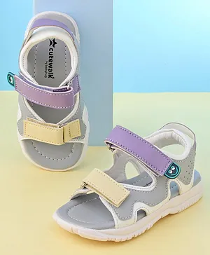 Cute Walk by Babyhug Sandals With Velcro Closure & Football Applique - Grey