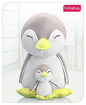 Babyhug Mother Baby Penguin Soft Toy Grey - Height 45 cm