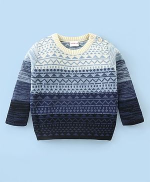 Babyhug Knit Full Sleeves Sweater With Pyramid Print  - Blue