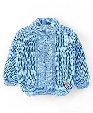 Babyhug Knit Full Sleeves Sweater With Cable Knit Design - Blue