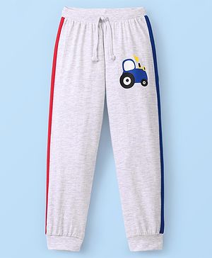 Babyhug Cotton Knit Full Length Lounge Pants Tractor Print - Grey