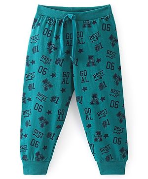 Babyhug Cotton Knit Full Length Lounge Pant Text Print - Green