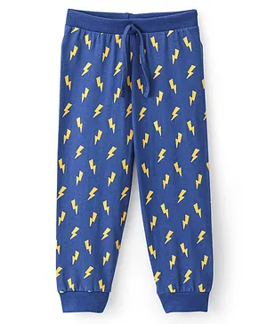 Babyhug Cotton Knit Full Length Lounge Pant With Thunder Bolt Print - Navy Blue