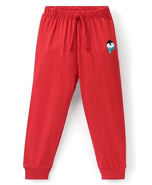Babyhug Cotton Knit Full Length Lounge Pant Penguin Print - Red