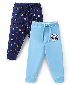 Babyhug Cotton Full Length Lounge Pants Stars Print Pack of 2- Blue