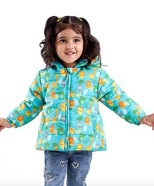 Babyhug Full Sleeves Hooded & Padded Jacket Lion & Tiger Print- Green