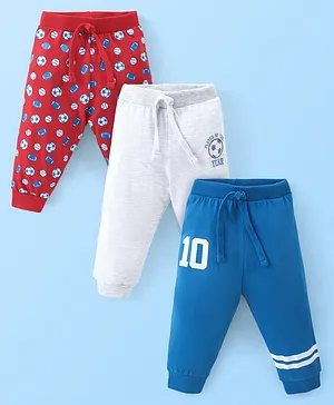 Babyhug Cotton Knit Full Length Lounge Pants Football Print Pack of 3 - Multicolour
