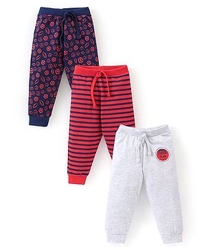 Babyhug Cotton Knit Full Length Lounge Pant Ball Prints Pack of 3- Multicolour