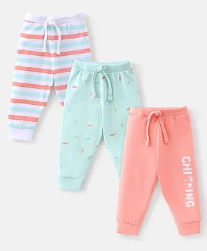Babyhug Cotton Knit Full Length Leggings With Fish Printed Pack of 3 - Pink & Blue