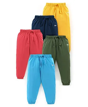 Babyhug Cotton Full Length Solid Lounge Pants Pack of 5- Blue Green & Red