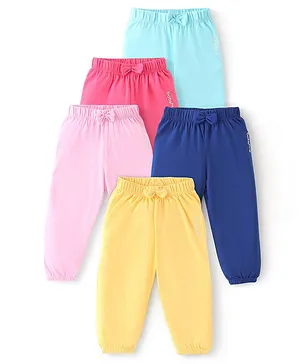 Babyhug Cotton Knit Full Length Solid Color Lounge Pant Pack of 5 - Pink Yellow & Blue