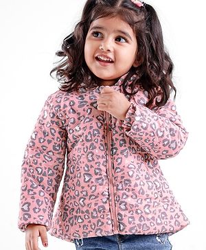 Babyhug Woven Full Sleeves Hooded Quilted Jacket Leopard Print - Pink
