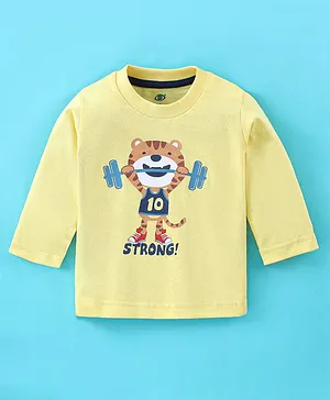 Zero Cotton Sinker Knit Full Sleeves T-Shirt Tiger Print - Yellow