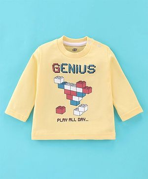 Zero Sinker Cotton Knit Full Sleeves T-Shirt Genius Print - Yellow