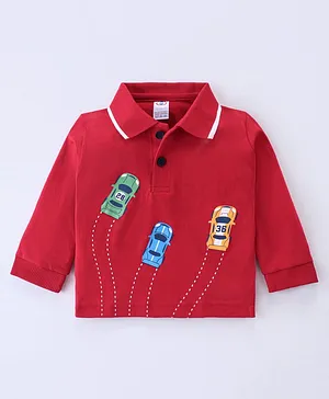 Zero Cotton Sinker Full Sleeves T-Shirt Car Print - Red