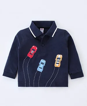 Zero Cotton Sinker Full Sleeves T-Shirt Car Print - Navy Blue