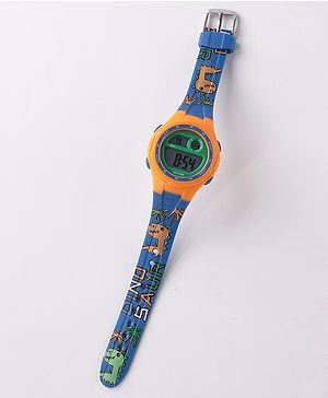 Babyhug Free Size Digital Watch With Dino Print - Blue