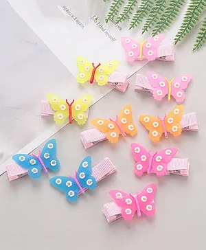 Babyhug Free Size Bow & Butterfly Clips Pack of 10 - Yellow Pink & Blue